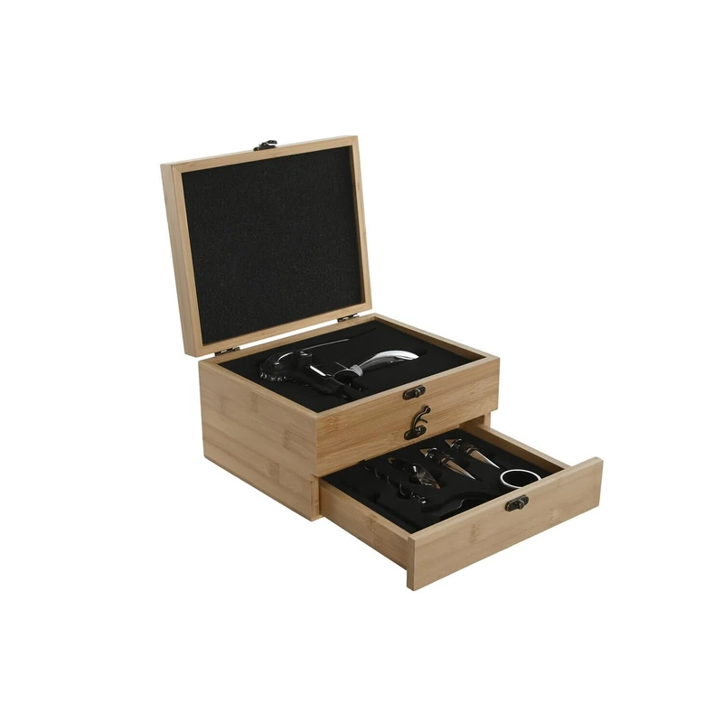 Wine Set of 8 Bamboo Stainless Steel 23 x 19 x 13 cm Natural - Image 1