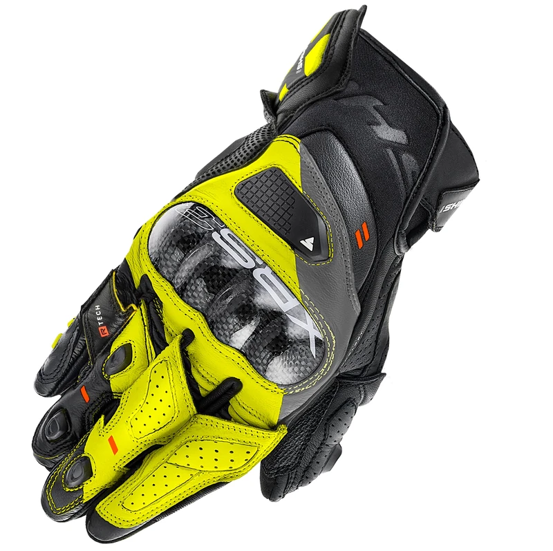 SHIMA XRS-3 Motorbike Gloves Men Leather Short Sport Biker Armoured Protectors Motorcycle Perforated Ventilated Reinforced Touchscreen Motorsport Glove Racing Motorbikes (Mens, Yellow Fluo, L)
