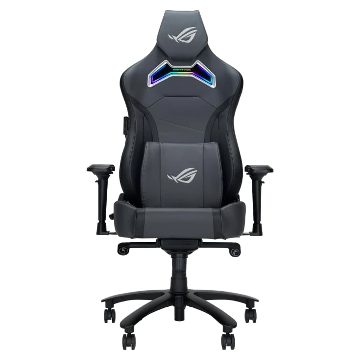 Asus ROG Chariot X (Wide) RGB Gaming Chair, Racing-Car Style, Premium PU Leather, Memory-Foam Lumbar, 4D Armrests, 155° Recline, Tilt & Class 4 Gas Lift, Grey