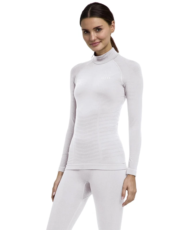 FALKE Women's Maximum Warm High Neck W L/s Sh Functional Yarn Quick Dry 1 Piece Base Layer Top, White 2860 Trend, XS