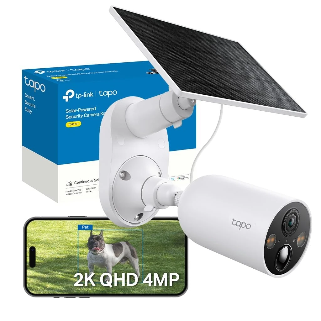 Tapo TC85 KIT 2K QHD Security Camera Outdoor Wireless with Solar Panel, 300-Day Battery Life, 150° Super-wide FOV, Colour Night Vision, No Monthly Fee, AI Detection CCTV Camera Systems
