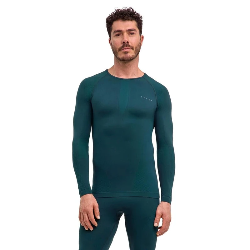 FALKE Men's Warm Round Neck M L/s Sh Functional Yarn Quick Dry 1 Piece Base Layer Top, Green Holly 7385 Trend, M