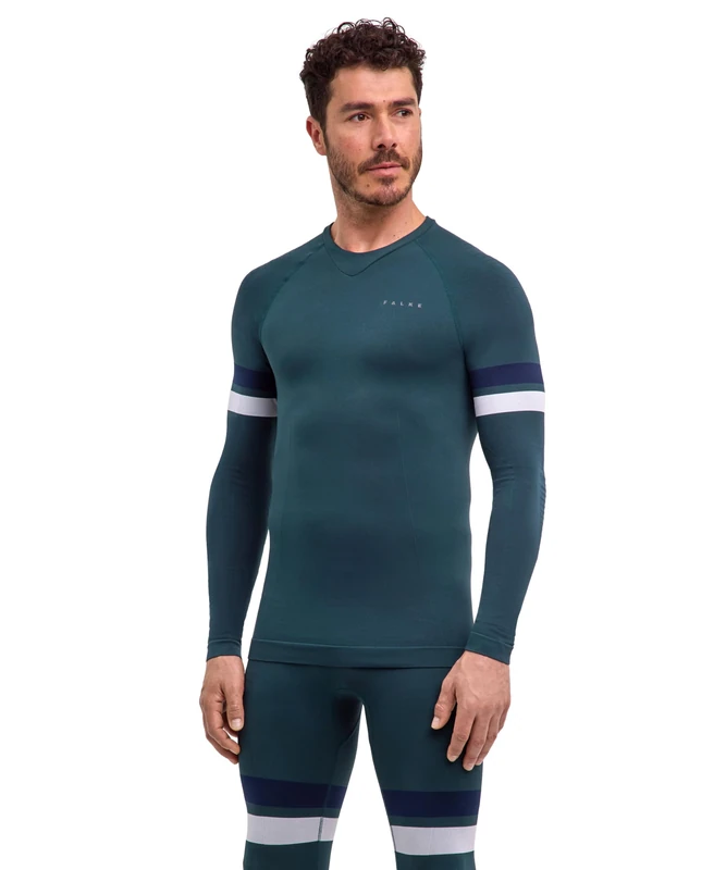 FALKE Men's Maximum Warm Trend Round Neck M L/s Sh Functional Yarn Quick Dry Base Layer Top 1 Piece, Green Holly 7385, XL