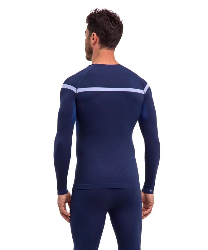 FALKE Men's Warm Round Neck M L/s Sh Functional Yarn Quick Dry 1 Piece Base Layer Top, Blue Space 6116 Trend, XXL