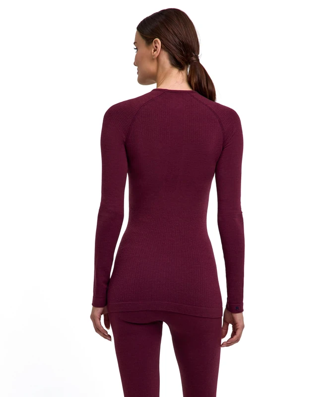 FALKE Women's Wool-Tech Protective W L/s Sh Wool Functional Yarn Quick Dry 1 Piece Base Layer Top, Red Barolo 8526, XL