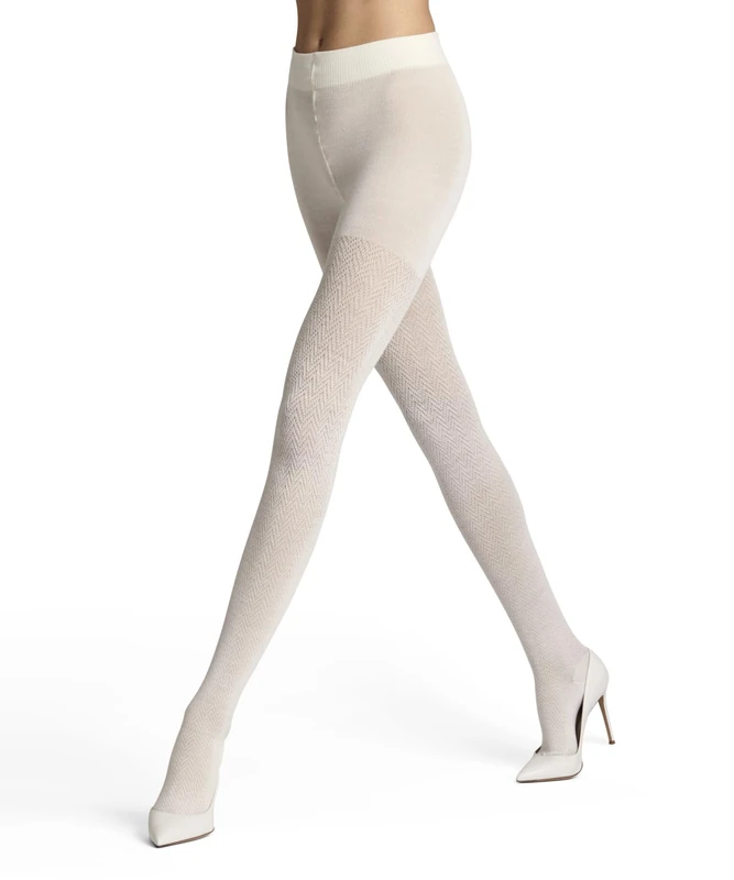 FALKE Women's Fable Estate W Ti Wool Thick Patterned Tights, White Off-White 2040, M-L