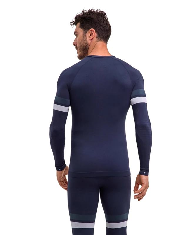 FALKE Men's Maximum Warm Round Neck M L/s Sh Functional Yarn Quick Dry 1 Piece Base Layer Top, Blue Space 6116 Trend, XL
