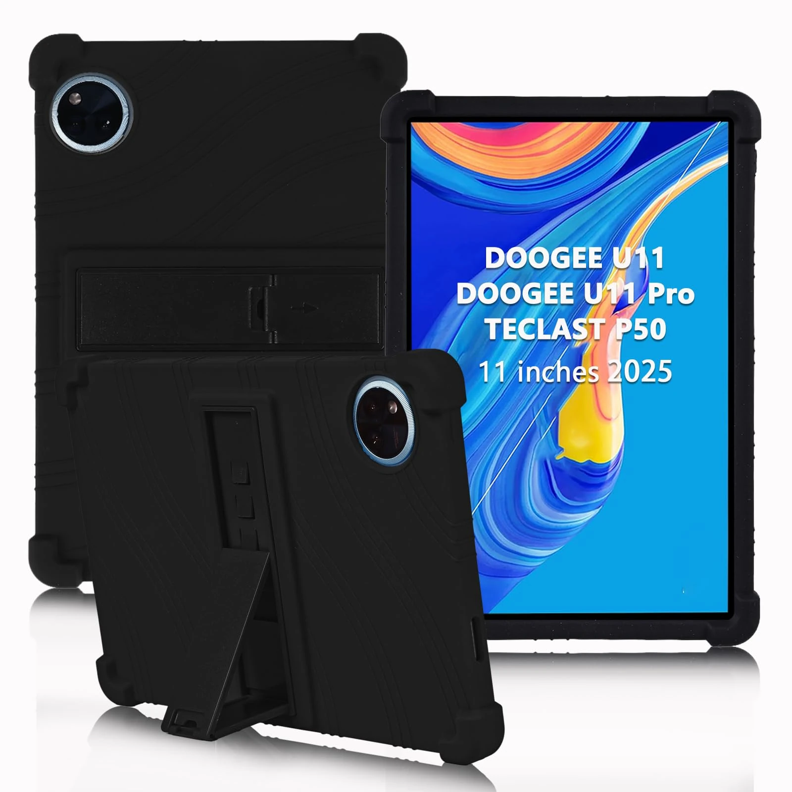 ATOOZ for DOOGEE U11 Case 11 Inch,Soft Silicone Kids Case for DOOGEE U11 Pro Tablet 2025/Teclast P50 Tablet with Stand (Black)