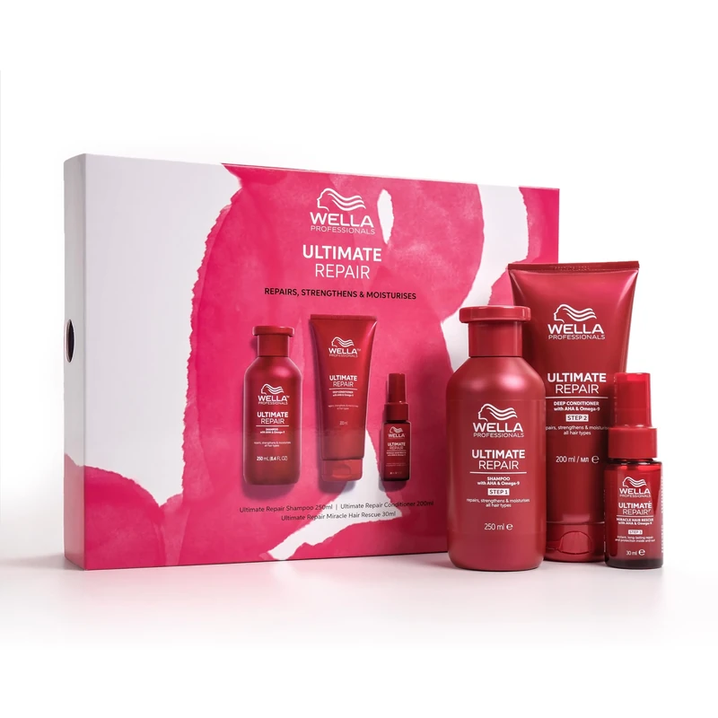 Wella Professionals Ultimate Repair Gift Set | Includes Shampoo, Conditioner and Miracle Hair Rescue Spray Serum | Ultimate Daily Routine for Damaged Hair