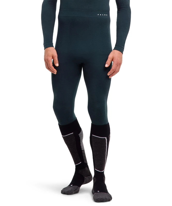 FALKE Men's Wool-Tech Protective 3/4 M Ti Wool Functional Yarn Quick Dry Base Layer Bottom 1 Piece, Green Holly 7385, S