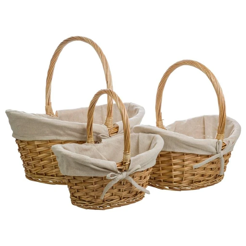 Wicker Buff Lined Baskets Set 3 Pcs