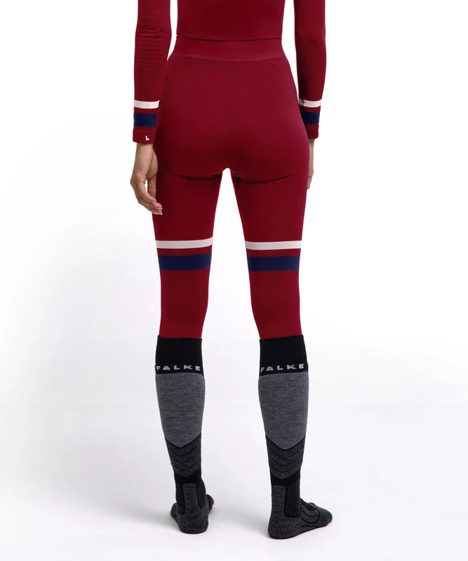 FALKE Women's Maximum Warm Long W Ti Functional Yarn Quick Dry 1 Piece Base Layer Bottom, Red Merlot 8117 Stripe, L