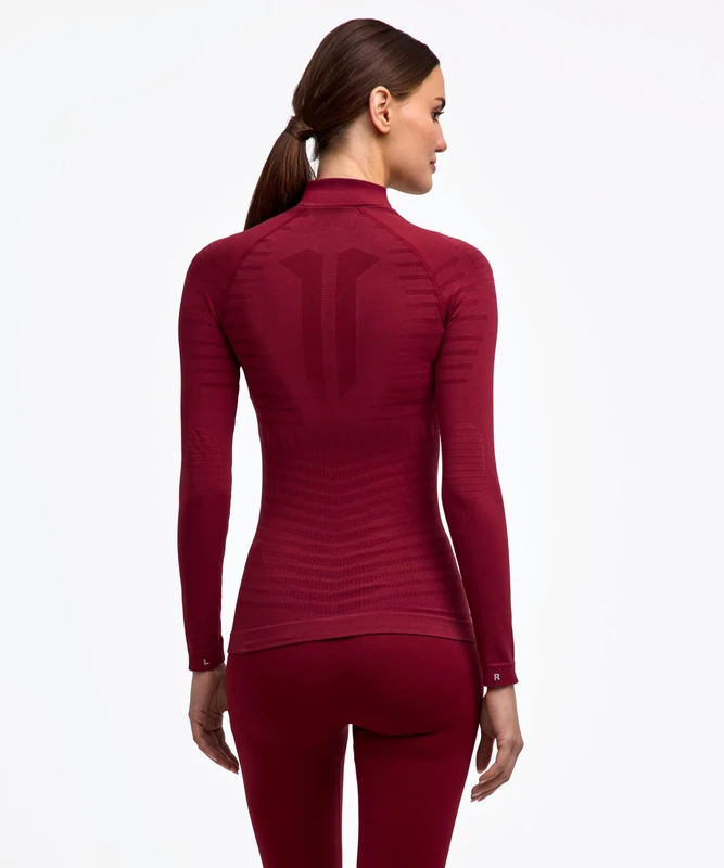 FALKE Women's Maximum Warm High Neck W L/s Sh Functional Yarn Quick Dry 1 Piece Base Layer Top, Red Merlot 8117 Trend, M