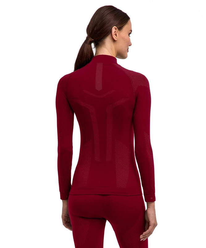 FALKE Women's Warm Turtleneck W L/s Sh Functional Yarn Quick Dry 1 Piece Base Layer Top, Red Merlot 8117, XS