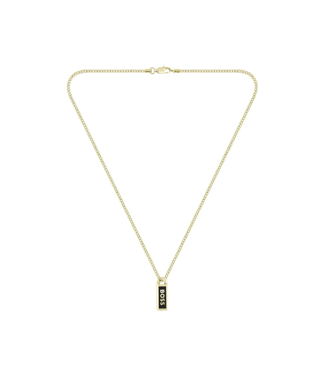 BOSS Jewelry Men's KASSY EMBLEM Collection Chain Necklace in Yellow Gold with a Black Enamel Pendant - 1580678