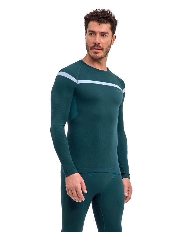 FALKE Men's Warm Round Neck M L/s Sh Functional Yarn Quick Dry 1 Piece Base Layer Top, Green Holly 7385 Trend, XL