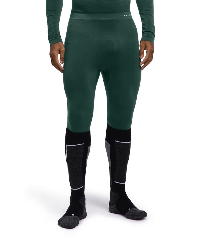 FALKE Men's Maximum Warm 3/4 M Ti Functional Yarn Quick Dry 1 Piece Base Layer Bottom, Green Holly 7385 Trend, L