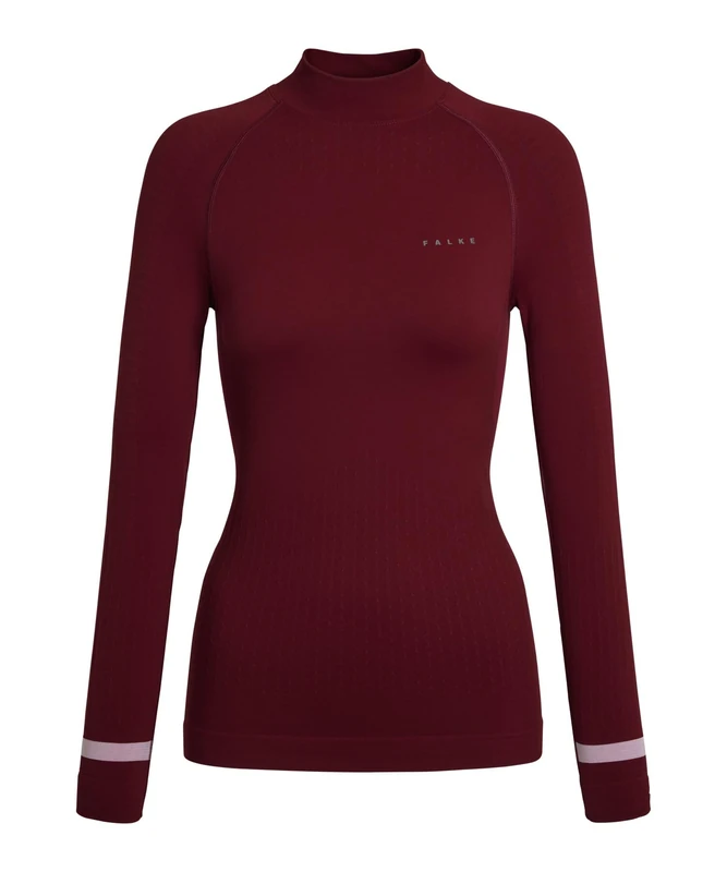 FALKE Women's Warm Turtleneck W L/s Sh Functional Yarn Quick Dry 1 Piece Base Layer Top, Red Merlot 8117 Trend, XS