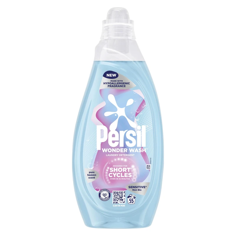 Persil Wonder Wash Sensitive* Non Bio Liquid Detergent Laundry Detergent Featuring a Hypoallergenic Fragrance Fast-Acting Formulation with a Pure Heaven Scent 55 washes (1.485 L)