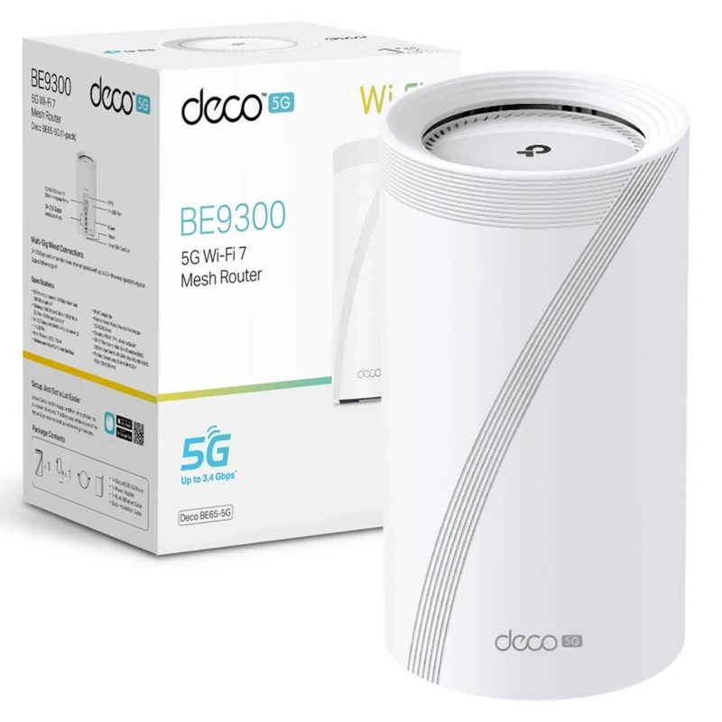 TP-Link Deco BE65 5G(1-pack) Whole Home Mesh Wi-Fi 7 System, BE9300 Tri-Band WiFi Booster, AI-Driven WiFi Router, Connect Over 200 Devices, 2.5G Connectivity Wired &Wireless, Gaming&4K, Easy Setup