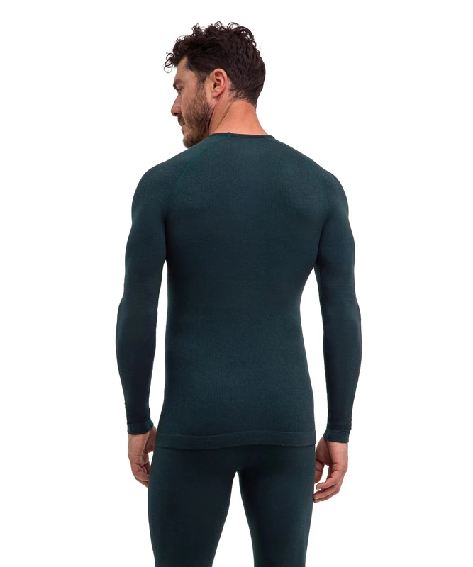 FALKE Men's Wool-Tech Protective M L/s Sh Wool Functional Yarn Quick Dry 1 Piece Base Layer Top, Green Holly 7385, M