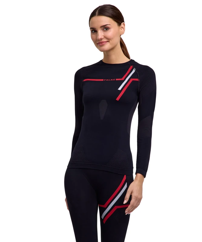 FALKE Women's Warm Round Neck W L/s Sh Functional Yarn Quick Dry 1 Piece Base Layer Top, Black 3000 Iconic, L - Image 1
