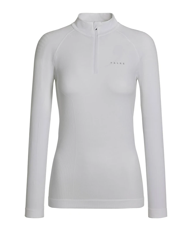 FALKE Women's Maximum Warm High Zip Neck W L/s Sh Functional Yarn Quick Dry 1 Piece Base Layer Top, White 2860 Trend, S
