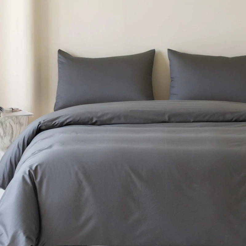HeimenAogo Egyptian Cotton Duvet Cover Queen Size Sateen Weave, Silky Soft and Breathable Bedding Set with Zipper Closure, Long Staple Cotton Bed Linen Stormy Grey 3Pcs (90"×90")