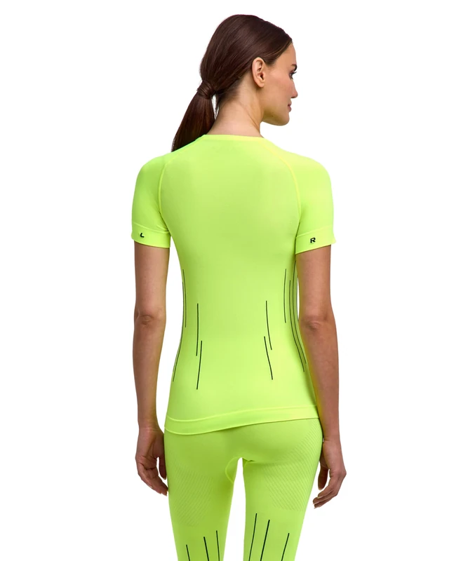 FALKE Women's Warm Round Neck W S/s Ts Functional Yarn Quick Dry 1 Piece Base Layer Top, Yellow Lightning 1690 Trend, L