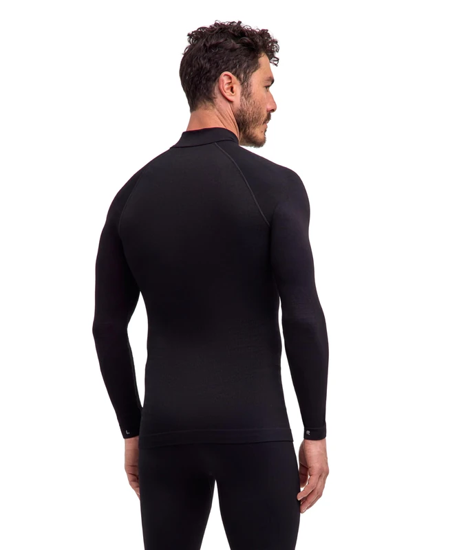 FALKE Men's Maximum Warm High Zip Neck M L/s Sh Functional Yarn Quick Dry 1 Piece Base Layer Top, Black 3000 Trend, S