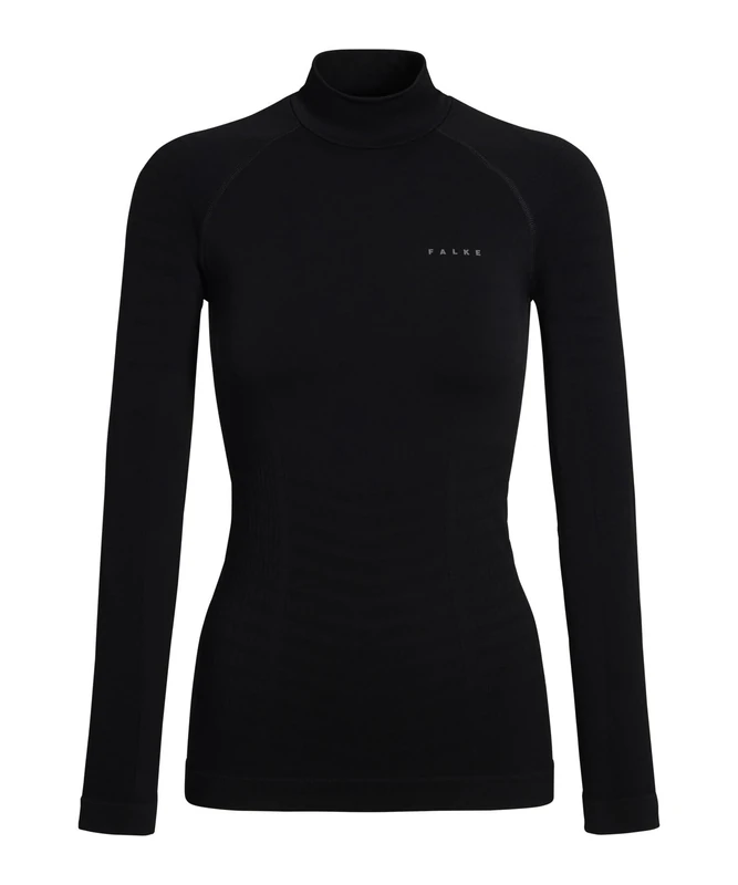 FALKE Women's Maximum Warm High Neck W L/s Sh Functional Yarn Quick Dry 1 Piece Base Layer Top, Black 3000 Trend, L