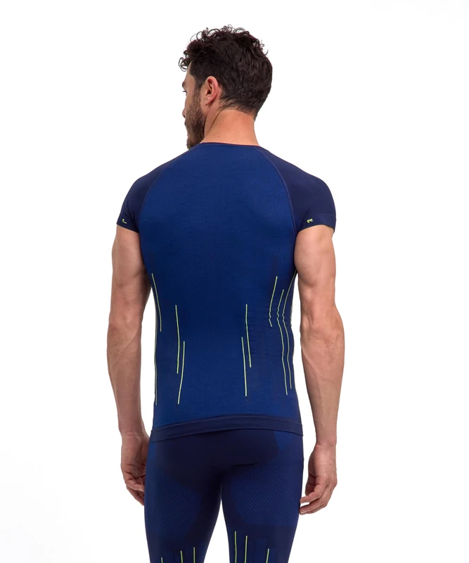 FALKE Men's Warm Round Neck M S/s Ts Functional Yarn Quick Dry 1 Piece Base Layer Top, Blue Space 6116 Trend, XXL