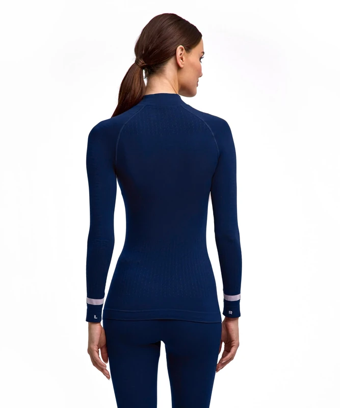 FALKE Women's Warm Turtleneck W L/s Sh Functional Yarn Quick Dry 1 Piece Base Layer Top, Blue Space 6116 Trend, S