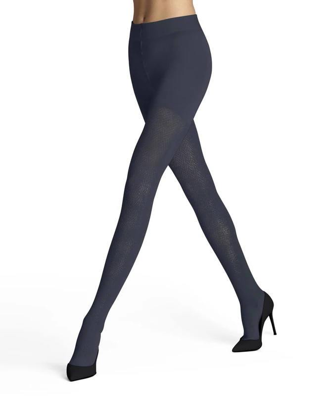 FALKE Women's Fable Estate W Ti Wool Thick Patterned Tights, Blue Ink 6491, S-M