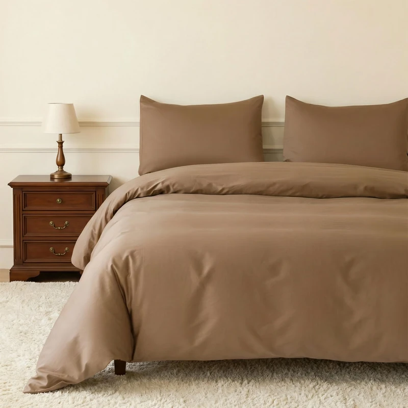 HeimenAogo Egyptian Cotton Duvet Cover Twin/Twin XL Sateen Weave, Silky Soft and Breathable Bedding Set with Zipper Closure, Long Staple Cotton Bed Linen Brown 2Pcs (68"×90")