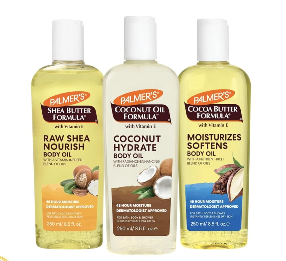 Palmer Body Oil Variety Pack, Cocoa Butter, Coconut, and Shea, Dermatologist Approved, Instant Absorption, Bath, Body & Shower, 3 Pack (8.5 oz x 3)