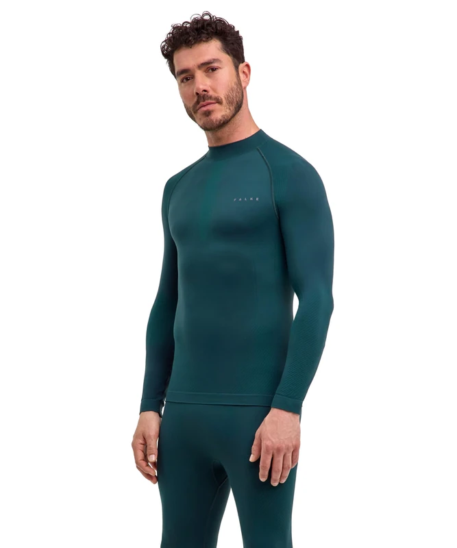 FALKE Men's Warm Turtleneck M L/s Sh Functional Yarn Quick Dry 1 Piece Base Layer Top, Green Holly 7385, L - Image 1