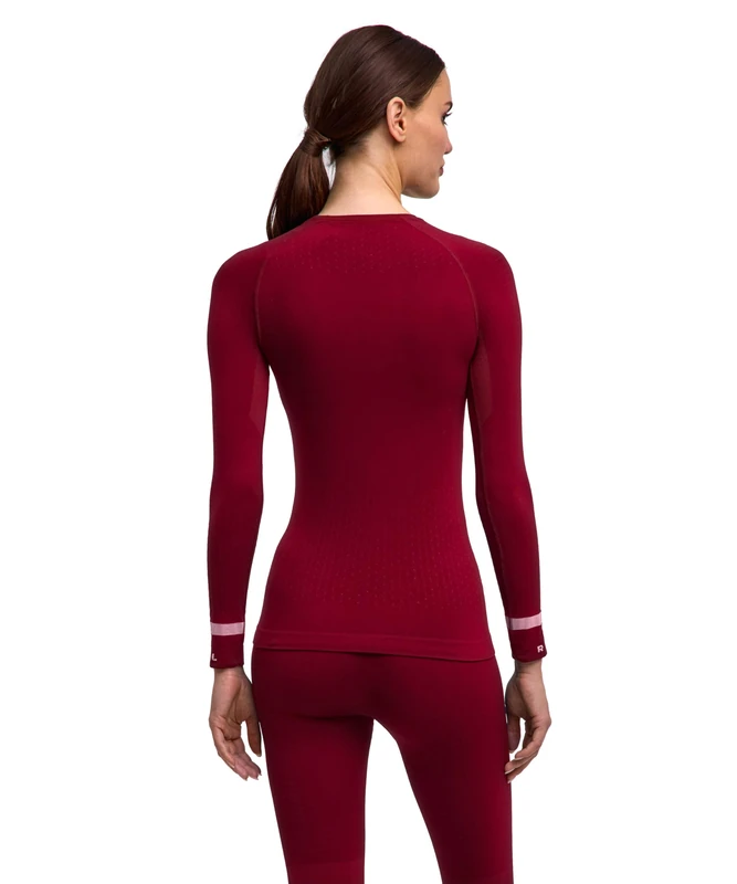 FALKE Women's Warm Round Neck W L/s Sh Functional Yarn Quick Dry 1 Piece Base Layer Top, Red Merlot 8117 Trend, L