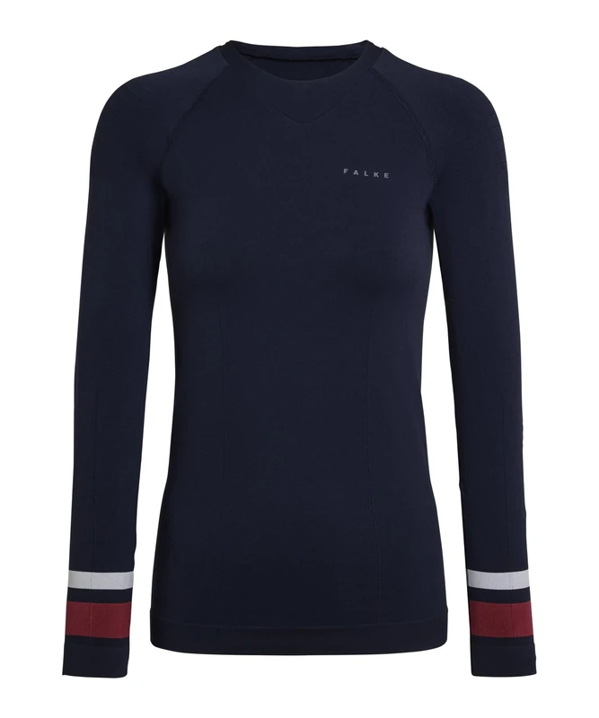 FALKE Women's Maximum Warm Round Neck W L/s Sh Functional Yarn Quick Dry 1 Piece Base Layer Top, Blue Space 6116 Stripe, L