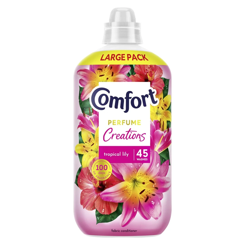 Comfort Perfume Creations Tropical Lily Fabric Conditioner Softener with Motion-Activated Fragrance Technology 100 Days of Freshness 45 washes (1.35 L)