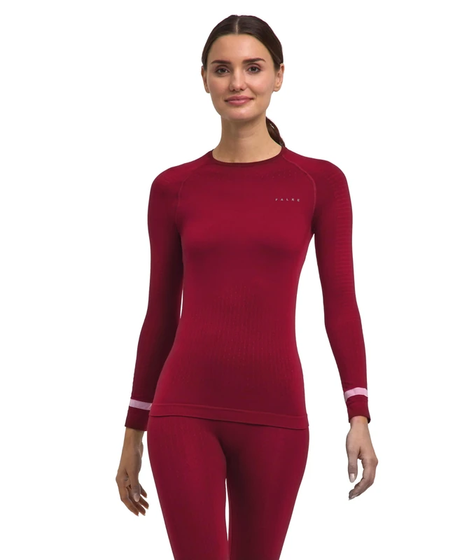 FALKE Women's Warm Round Neck W L/s Sh Functional Yarn Quick Dry 1 Piece Base Layer Top, Red Merlot 8117 Trend, M