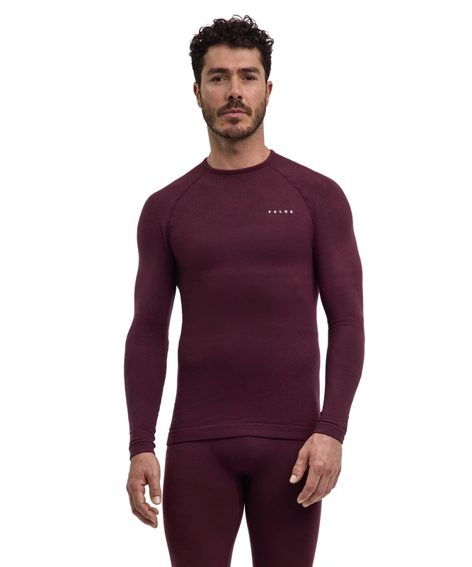 FALKE Men's Wool-Tech Protective M L/s Sh Wool Functional Yarn Quick Dry 1 Piece Base Layer Top, Red Barolo 8526, L