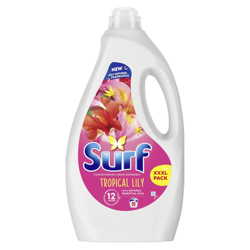 Surf Tropical Lily Laundry Washing Liquid Detergent with a joy-infused fragrance & natural essential oils lasting up to 12 hours in wear for brilliantly clean results 95 washes 2.565 L