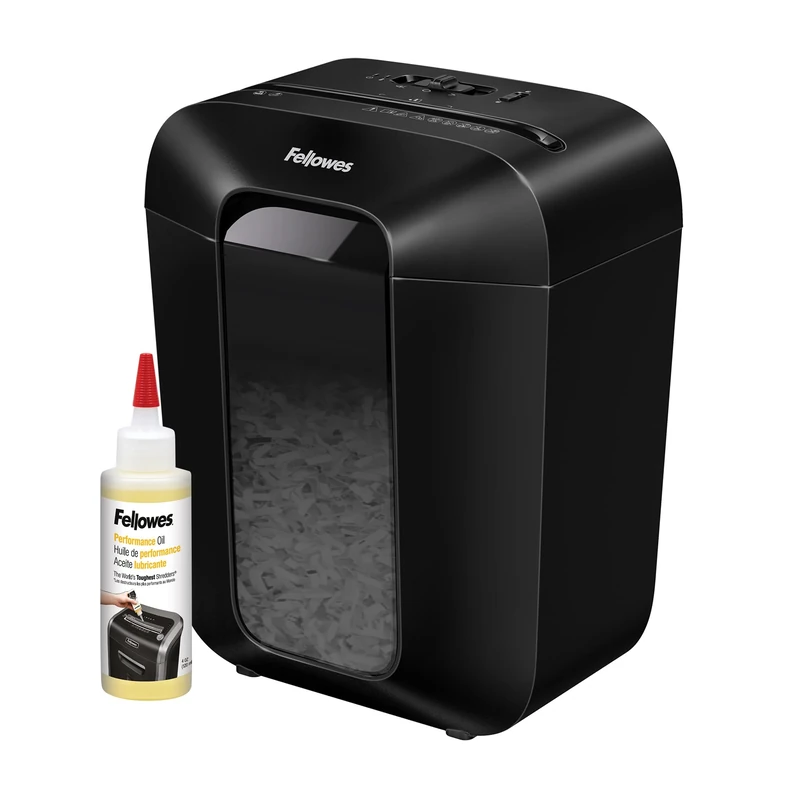 Fellowes Paper Shredder for Home Office Use - 9 Sheet Cross Cut - Black - Manual - High Security Shredding - 17L Bin & Safety Lock