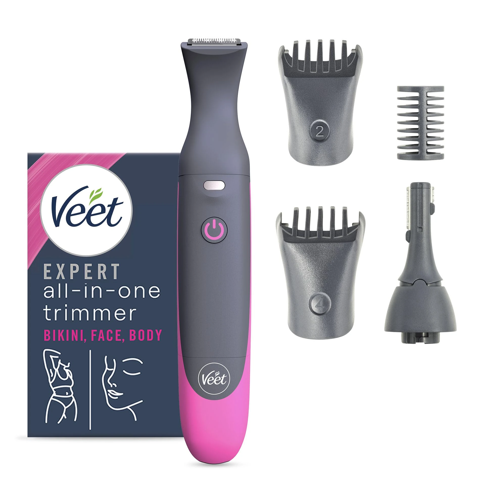 Veet Expert Electric All-in-one Trimmer, Women Hair Removal Device Bikini, Face & Eyebrows Multi-Use, USB Charging & Accessories Rechargeable, 100percent Waterproof, Designed for Wet & Dry Use