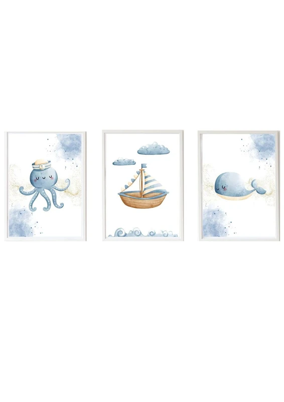 Set of 3 Children's Beds Formado by Lámina Medusa Rose, Estampado Oceano y Medusa Azul_AlexandraHouse