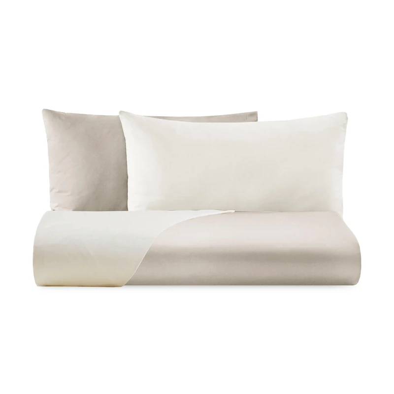 Double Duvet Cover Set Doubleface – 2 Pillowcases – Sand/Ivory – 100% Cotton Percale – Made in Italy – Boston Model
