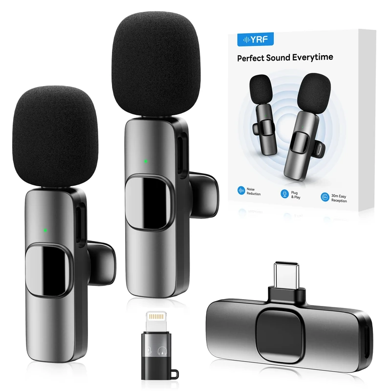 YRF Wireless Lavalier Microphone for iPhone - Android Computer, Mini Microphone for Live Streaming, Video Recording, Outdoor or Indoor Interviews, YouTube, TikTok, Vlog