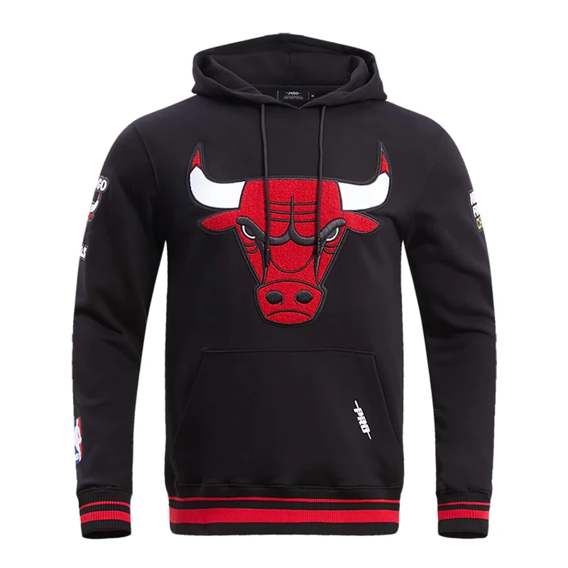 Pro Standard Mens NBA Chicago Bulls Retro Classics Pull Over Hoodie Black/Red/Black 3XL