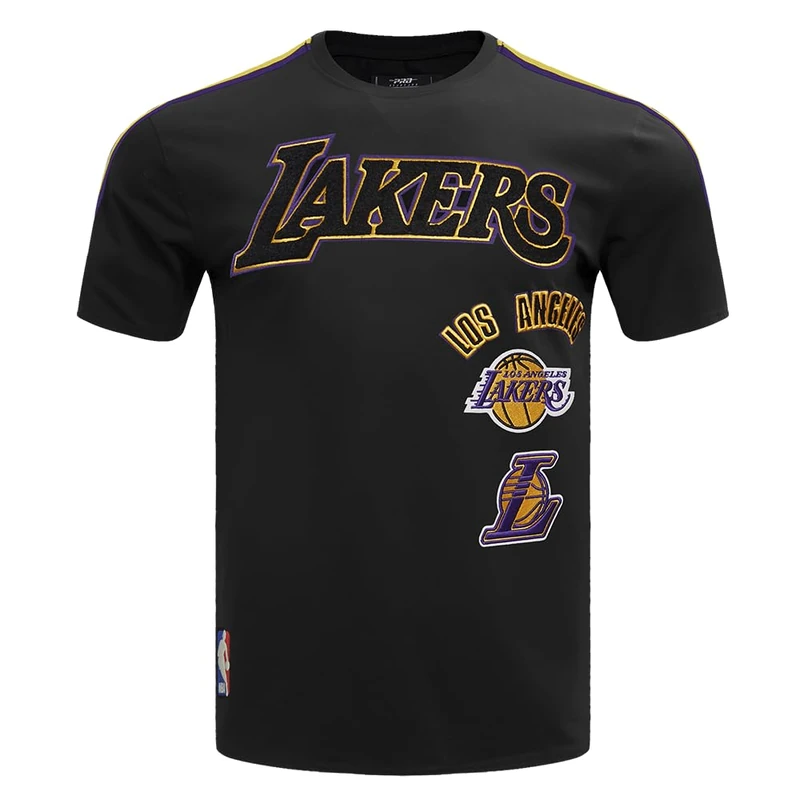 Pro Standard Mens NBA Los Angeles Lakers Retro Classics Taping Tee Black/Purple/Yellow 2XL